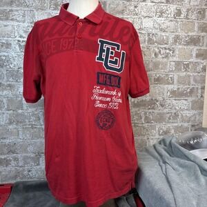 Ecko Unltd Polo Shirt Mens 2XL Red Graphic Embroidered EU Patch Rhino Logo